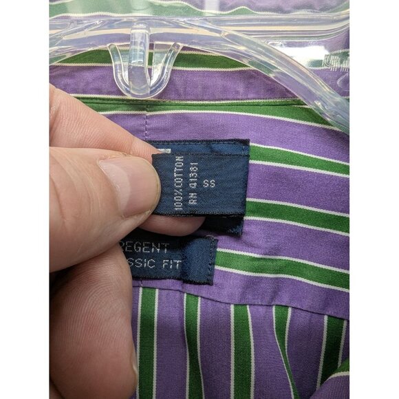 Polo Ralph Lauren Shirt Mens Large Purple Green Striped Regent Classic Fit Dress - Picture 7 of 8